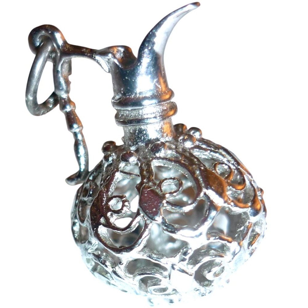 Vintage Silver Tone Filigree Pitcher Teapot Charm Pendant Openwork Design